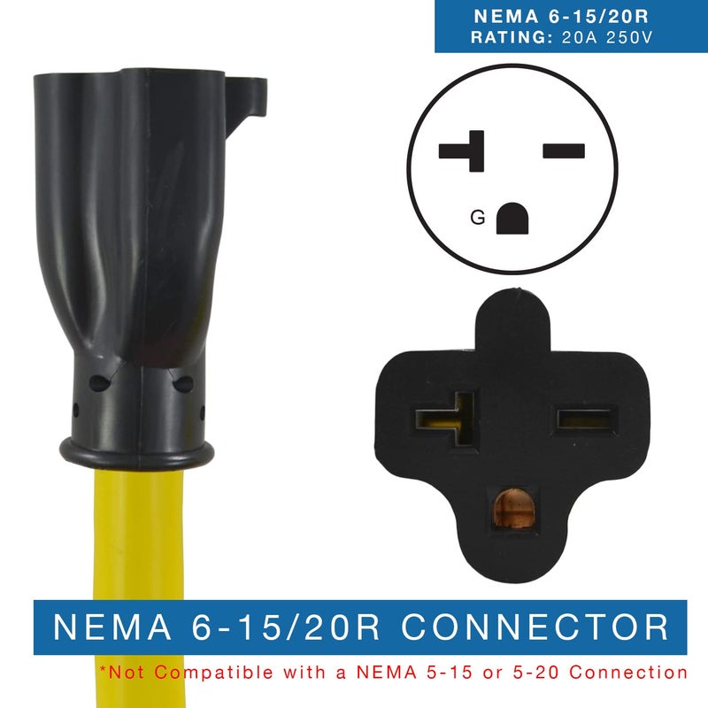Conntek كونتيك 25F620 كابل تمديد ثقيل للغاية NEMA 6-20، 20 أمبير 250 فولت، 25 قدم - Image 3